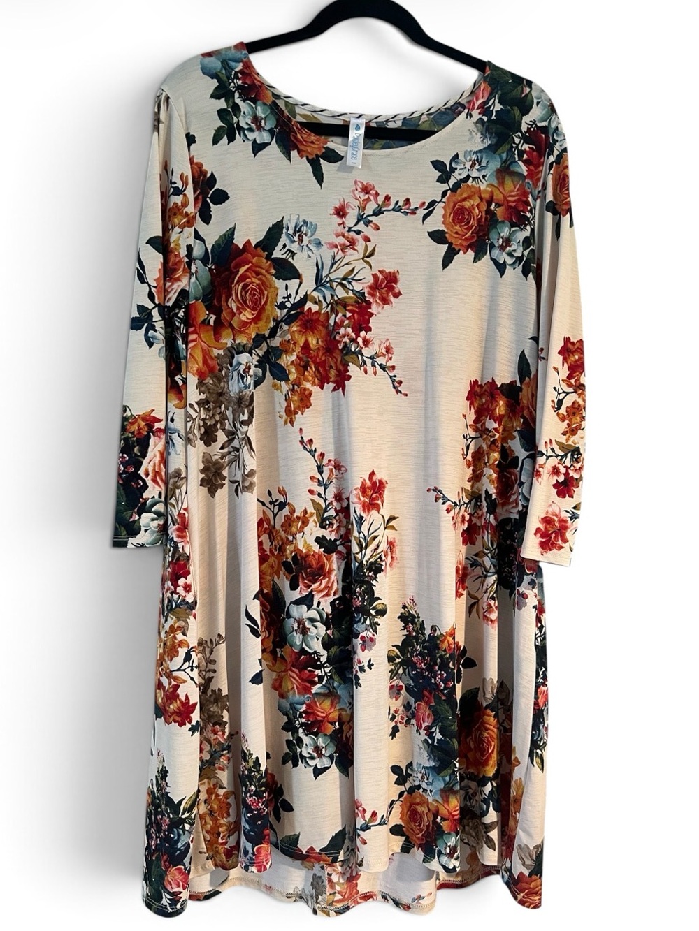 Cream Floral Swing Mini Dress with Autumn Rose Print